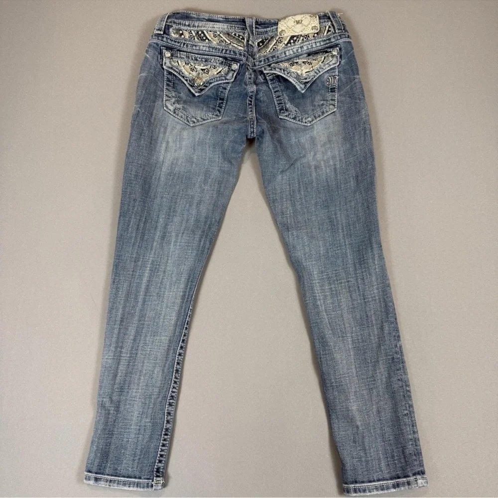 Miss Me Women's Distressed Blue Straight Leg Jeans - Picture 4 of 12